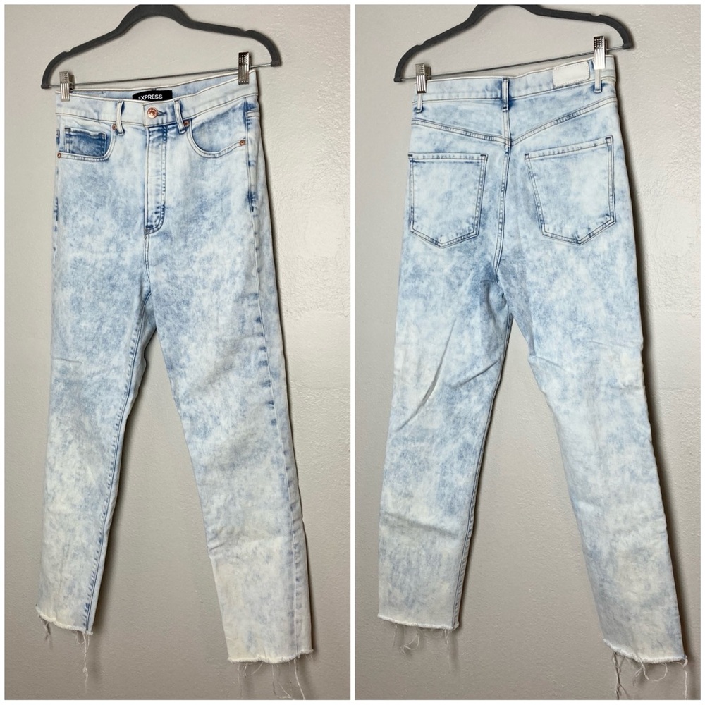 Express Slim Ankle Super High Rise Light Acid Wash Jeans High Waist Skinny Jeans